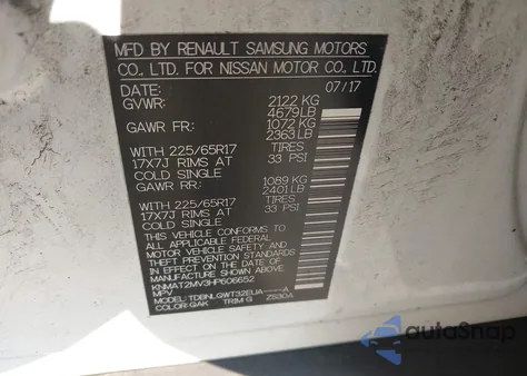 2017 Nissan Rogue Sv z USA, uszkodzony, nr VIN KNMAT2MV3HP606652